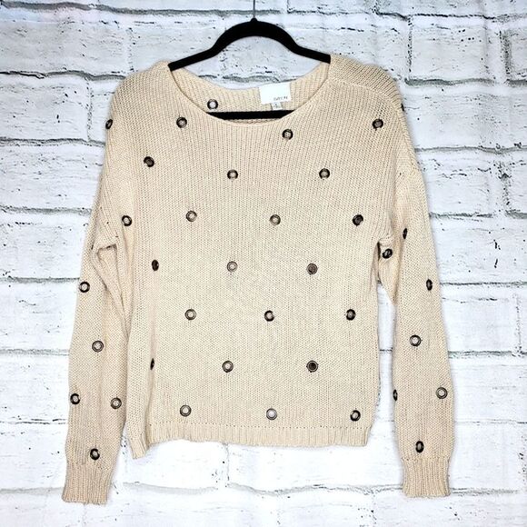 Greylin Anthropoligie Beige Long Sleeve Metal Eyelet Sweater Size Small - Picture 1 of 10